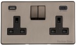 M Marcus Heritage Brass Studio Range Double USB-A & USB-C Socket with Black Trim