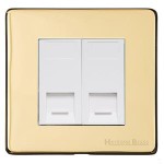 M Marcus Heritage Brass Studio Range 2 Gang Secondary Line Socket with White Trim