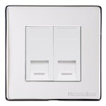 M Marcus Heritage Brass Studio Range 2 Gang Secondary Line Socket with White Trim