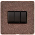 M Marcus Heritage Brass Vintage Range 3 Gang 2 Way Rocker Switch