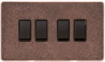 M Marcus Heritage Brass Vintage Range 4 Gang 2 Way Rocker Switch