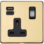 M Marcus Heritage Brass Vintage Range Single USB-A+C Socket with Black Trim