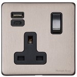 M Marcus Heritage Brass Vintage Range Single USB-A+C Socket with Black Trim