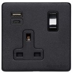 M Marcus Heritage Brass Vintage Range Single USB-A+C Socket with Black Trim