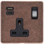 M Marcus Heritage Brass Vintage Range Single USB-A+C Socket with Black Trim