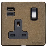 M Marcus Heritage Brass Vintage Range Single USB-A+C Socket with Black Trim