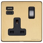 M Marcus Heritage Brass Vintage Range Single USB-A+C Socket with Black Trim