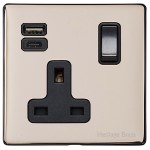 M Marcus Heritage Brass Vintage Range Single USB-A+C Socket with Black Trim
