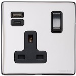 M Marcus Heritage Brass Vintage Range Single USB-A+C Socket with Black Trim