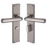 M Marcus Heritage Brass Octave Reeded Door Handle on Plate Satin Nickel Plate