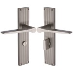 M Marcus Heritage Brass Gio Reeded Door Handle on Plate Satin Nickel Plate