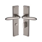 M Marcus Heritage Brass Sutton Reeded Door Handle on Plate Satin Nickel Plate