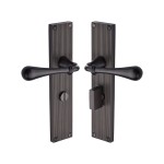 M Marcus Heritage Brass Roma Reeded Door Handle on Plate Matt Bronze