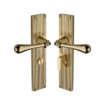 M Marcus Heritage Brass Roma Reeded Door Handle on Plate Polished Brass