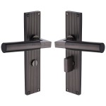 M Marcus Heritage Brass Bauhaus Reeded Door Handle on Plate Matt Bronze