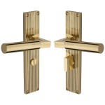 M Marcus Heritage Brass Bauhaus Reeded Door Handle on Plate Polished Brass