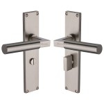 M Marcus Heritage Brass Bauhaus Door Handle on Plate Satin Nickel Plate