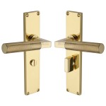 M Marcus Heritage Brass Bauhaus Knurled Door Handle on Plate Polished Brass