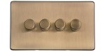 M Marcus Heritage Brass Studio Range 4 Gang Multi Location Primary Dimmer (Compatible with LED bulbs)