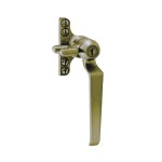 Crittall Type Locking Straight Window Handle on 4-hole Backplate - Right Hand - Antique Brass