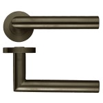 Round Rose Mitred Lever Handles – Push on Rose (Sprung) – Adonic Matt Bronze