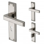 M Marcus Heritage Brass Atlantis Design Door Handle on Plate Bright Nickel Plate