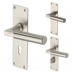 M Marcus Heritage Brass Bauhaus Design Door Handle on Plate Satin Nickel Plate