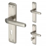 M Marcus Heritage Brass Deco Design Door Handle on Plate Satin Nickel Plate