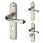 M Marcus Heritage Brass Luna Design Door Handle on Plate Satin Nickel Plate