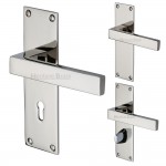 M Marcus Heritage Brass Metro Design Door Handle on Plate Bright Nickel Plate