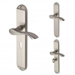 M Marcus Heritage Brass Algarve Long Design Door Handle on Plate Satin Nickel Plate