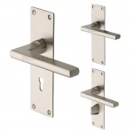 M Marcus Heritage Brass Trident Design Door Handle on Plate Satin Nickel Plate