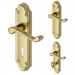 M Marcus Heritage Brass Meridian Design Door Handle on Plate Polished Brass