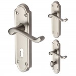 M Marcus Heritage Brass Meridian Design Door Handle on Plate Satin Nickel Plate