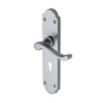 M Marcus Heritage Brass Savoy Long Design Door Handle on Plate Satin Chrome Plate