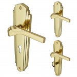 M Marcus Heritage Brass Waldorf Design Door Handle on Plate Polished Brass