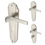 M Marcus Heritage Brass Waldorf Design Door Handle on Plate Satin Nickel Plate