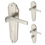 M Marcus Heritage Brass Waldorf Design Door Handle on Plate Satin Nickel Plate