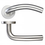 Round Rose Arched Lever Handles – Push on Rose (Sprung) – Antimicrobial Satin Stainless Steel