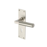 M Marcus Heritage Brass Bauhaus Design Door Handle on Plate Satin Nickel Plate