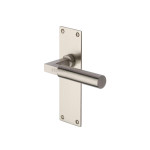 M Marcus Heritage Brass Bauhaus Design Door Handle on Plate Satin Nickel Plate