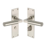 M Marcus Heritage Brass Bauhaus Design Door Handle on Plate Satin Nickel Plate