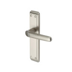 M Marcus Heritage Brass Deco Design Door Handle on Plate Satin Nickel Plate