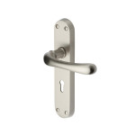 M Marcus Heritage Brass Luna Design Door Handle on Plate Satin Nickel Plate