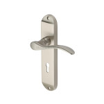 M Marcus Heritage Brass Maya Design Door Handle on Plate Satin Nickel Plate