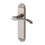 M Marcus Heritage Brass Maya Design Door Handle on Plate Satin Nickel Plate