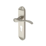 M Marcus Heritage Brass Maya Design Door Handle on Plate Satin Nickel Plate