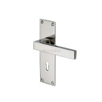 M Marcus Heritage Brass Metro Design Door Handle on Plate Bright Nickel Plate
