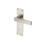 M Marcus Heritage Brass Metro Design Door Handle on Plate Satin Nickel Plate