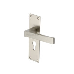 M Marcus Heritage Brass Metro Design Door Handle on Plate Satin Nickel Plate